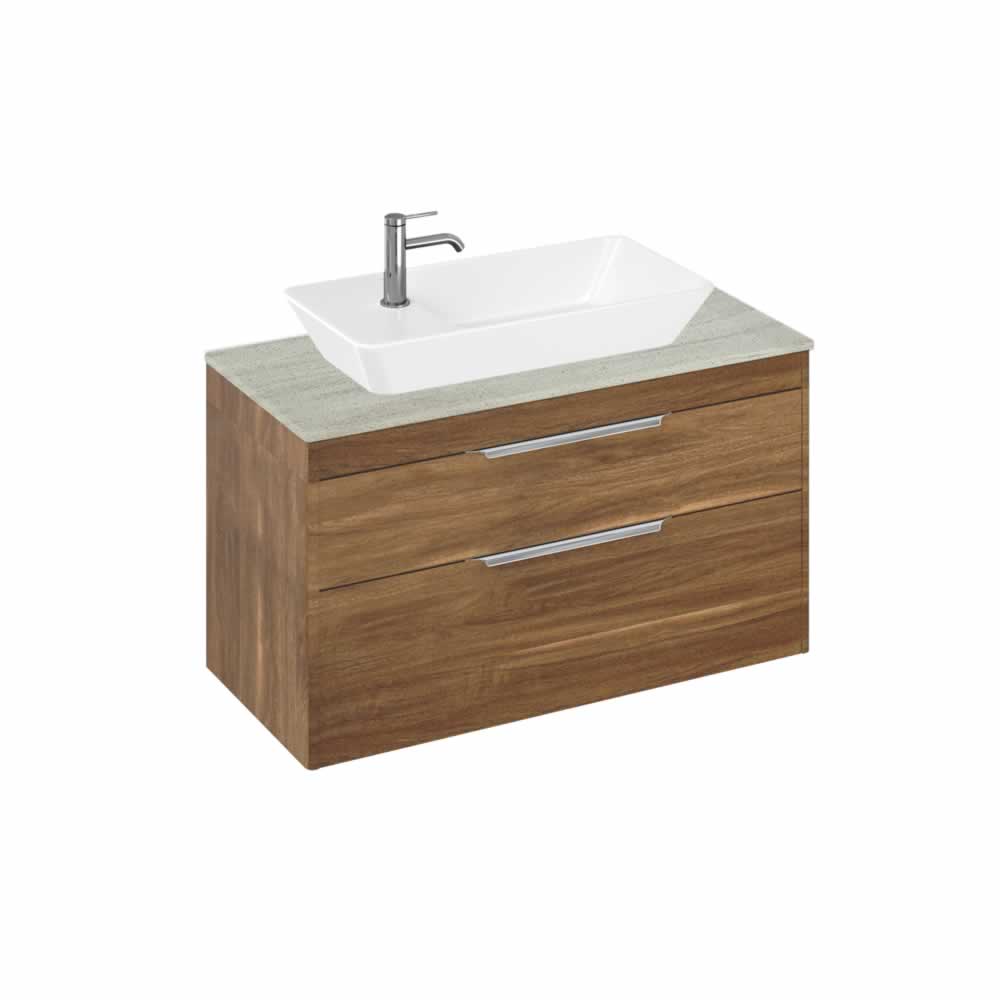 Shoreditch 100cm double drawer Caramel with Concrete Haze Worktop and Yacht Countertop Basin